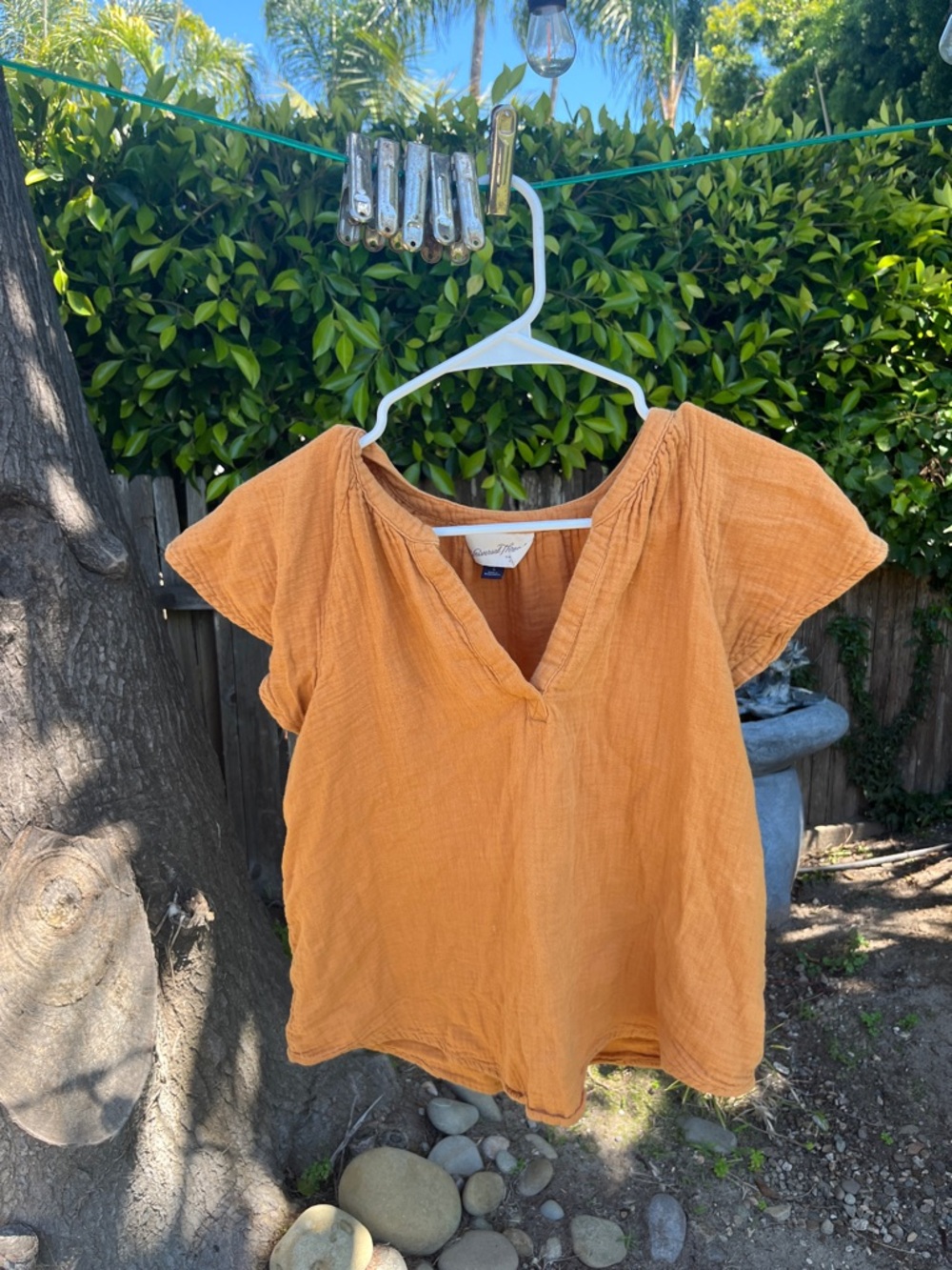Universal Thread Lightweight Orange Gauze V-Neck Blouse